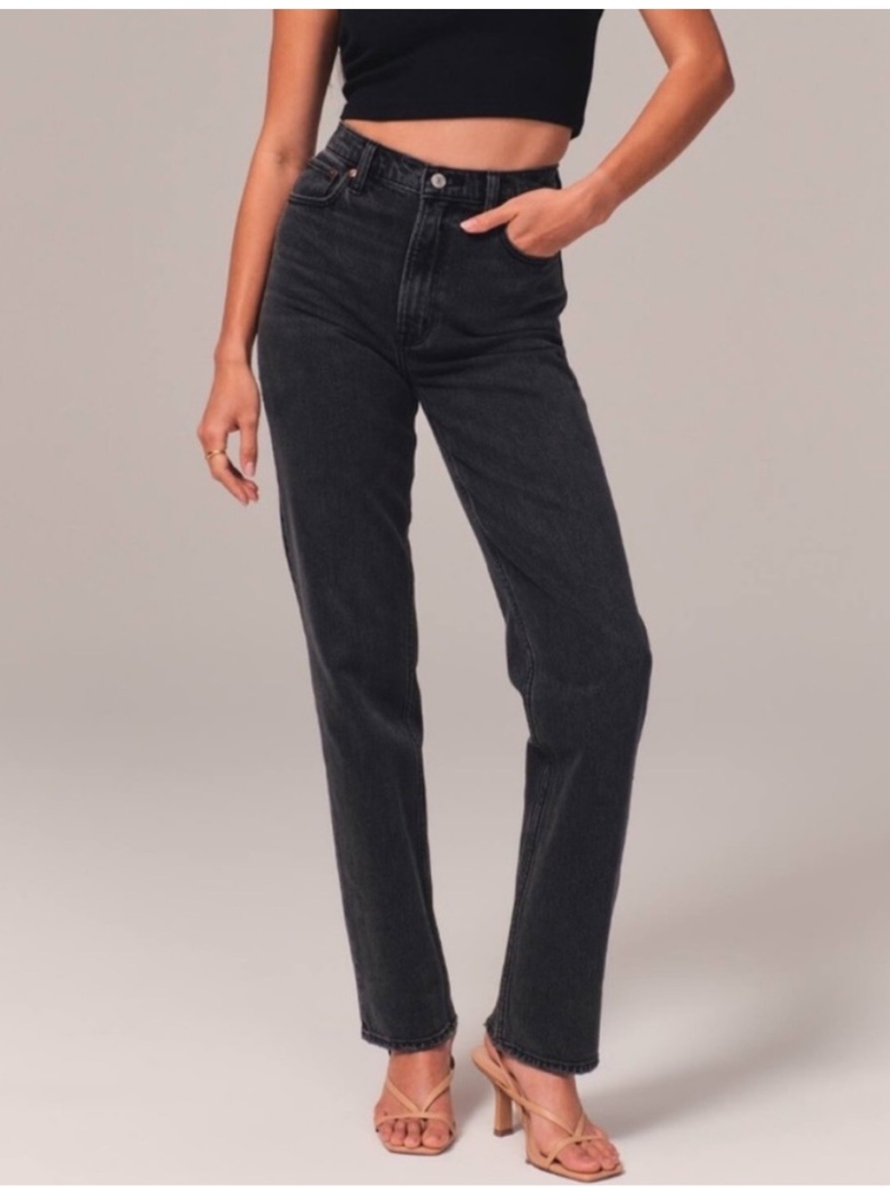 Abercrombie and Fitch 90s Straight Black High Rise Jeans Size 27 Long
